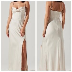 ASTR THE LABEL Cannes Satin Bustier Champagne Maxi Anthropologie size M NWOT